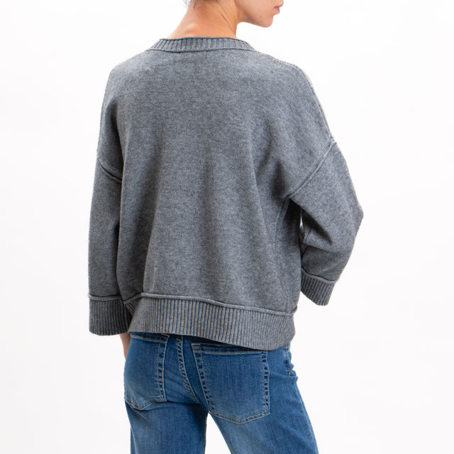 Zeroassoluto-Ribbed Crewneck Sweater - Medium Grey Melange