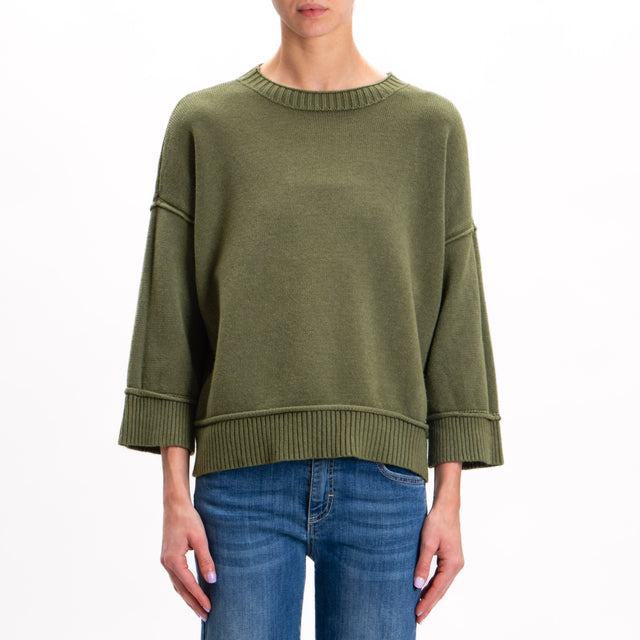 Zeroassoluto-Ribbed Crewneck Sweater - Military