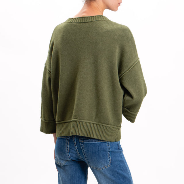 Zeroassoluto-Ribbed Crewneck Sweater - Military