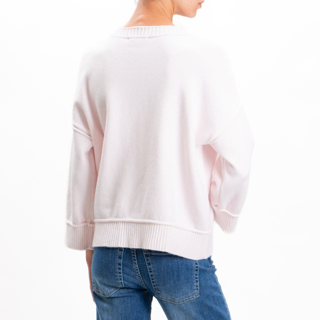 Zeroassoluto-Ribbed Crewneck Sweater - Light Pink