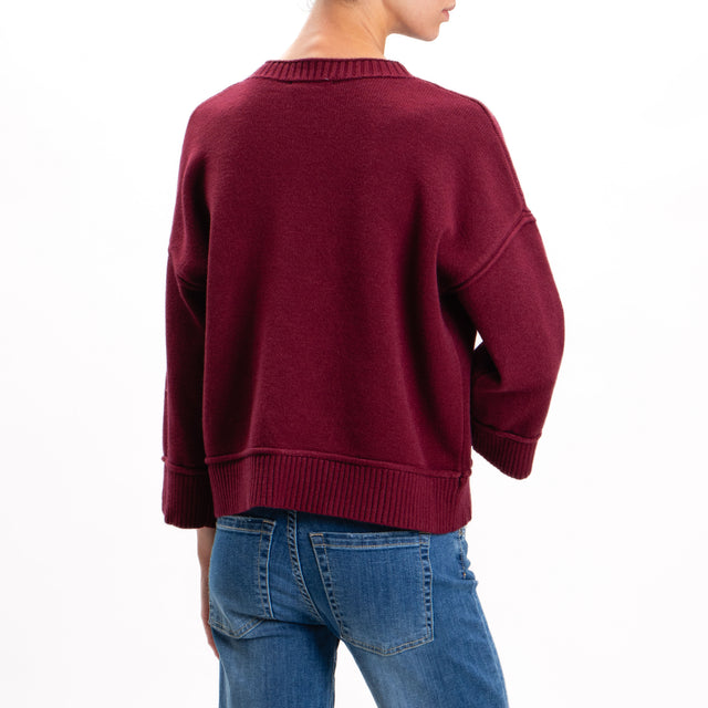 Zeroassoluto-Ribbed Crewneck Sweater - Wine