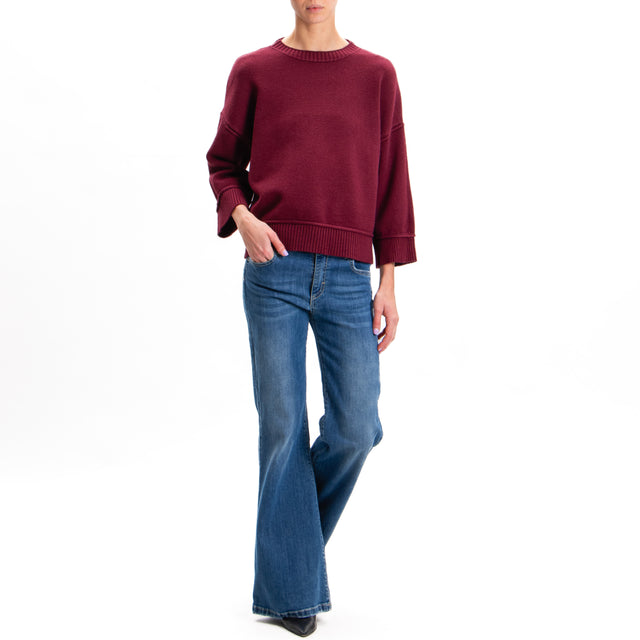 Zeroassoluto-Ribbed Crewneck Sweater - Wine