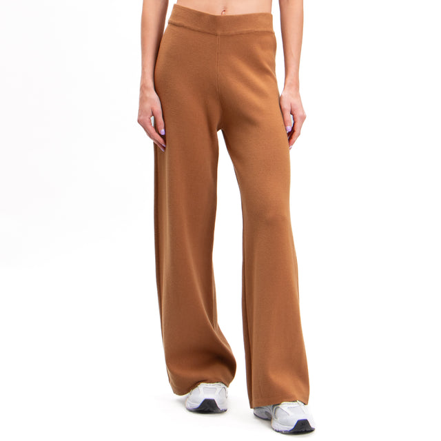 Zeroassoluto-Elastic waist knitted trousers - camel