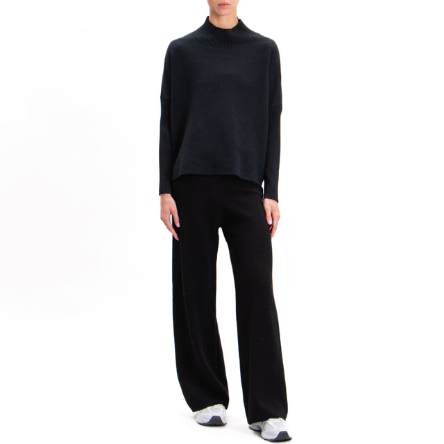 Zeroassoluto-Elastic waist knitted trousers - black