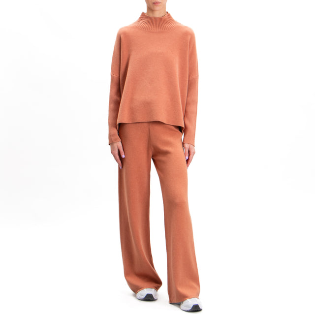 Zeroassoluto-Elastic waist knitted trousers - cinnamon