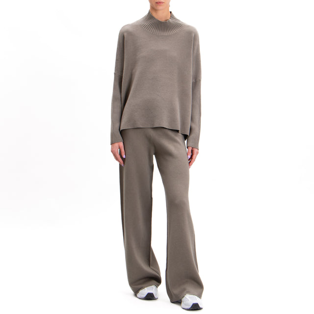 Zeroassoluto-Elastic waist knitted trousers - taupe