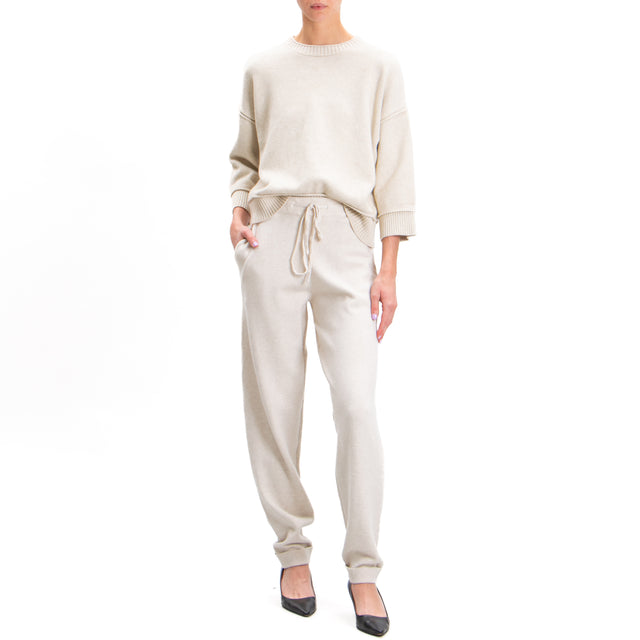 Zeroassoluto-Knitted trousers with drawstring - chalk