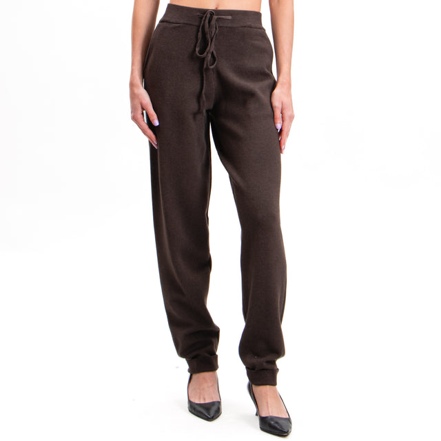 Zeroassoluto-Knitted trousers with drawstring - chocolate