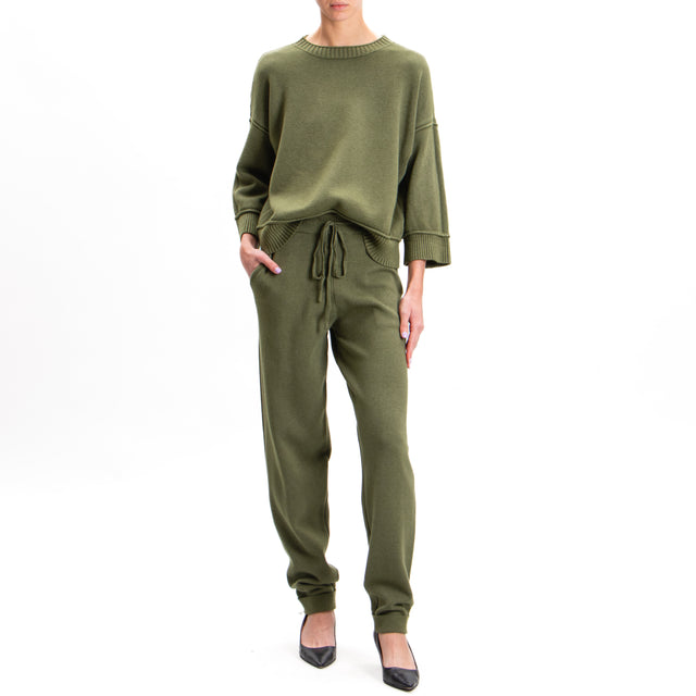 Zeroassoluto-Knitted trousers with drawstring - military