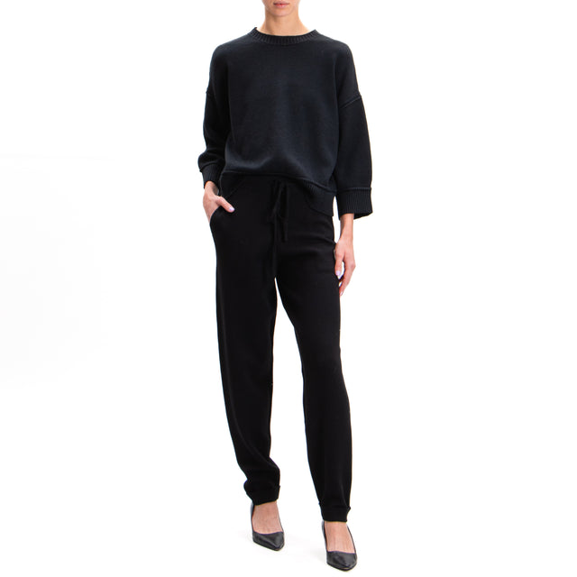 Zeroassoluto-Pantalone in maglia con coulisse - nero