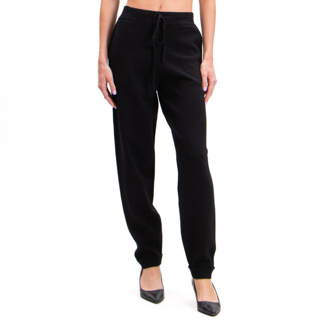 Zeroassoluto-Knitted trousers with drawstring - black