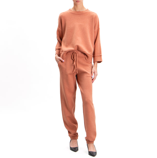 Zeroassoluto-Knitted trousers with drawstring - cinnamon