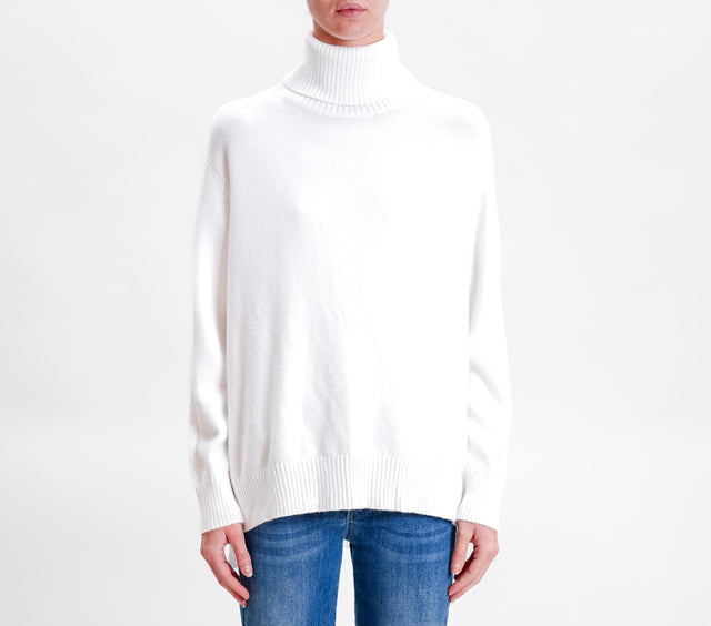 Zeroassoluto-Maglia scatola collo alto over spacchi laterali - off white