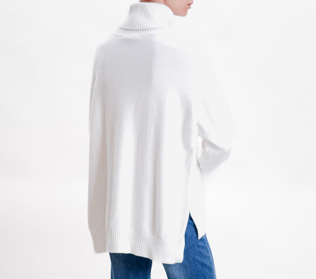 Zeroassoluto-Maglia scatola collo alto over spacchi laterali - off white