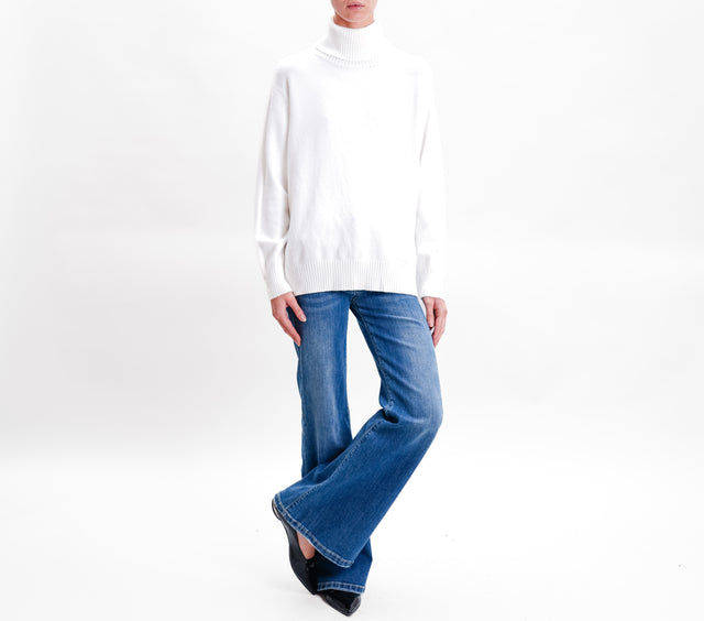 Zeroassoluto-Maglia scatola collo alto over spacchi laterali - off white