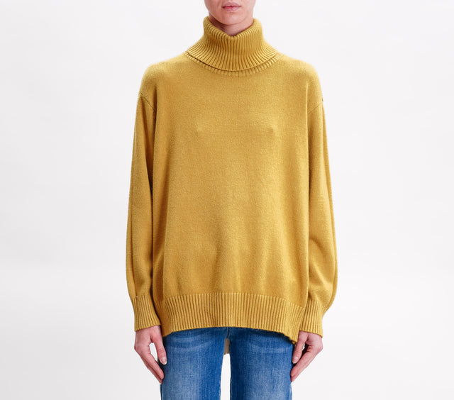 Zeroassoluto-Oversized high neck box sweater with side slits - oil