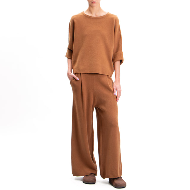 Zeroassoluto-Pants in knitted fabric with pleats - camel