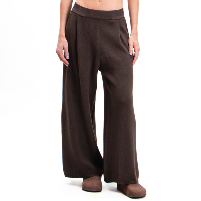 Zeroassoluto-Pants in knitted fabric with pleats - chocolate