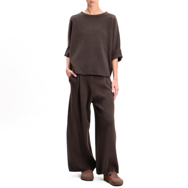 Zeroassoluto-Pants in knitted fabric with pleats - chocolate