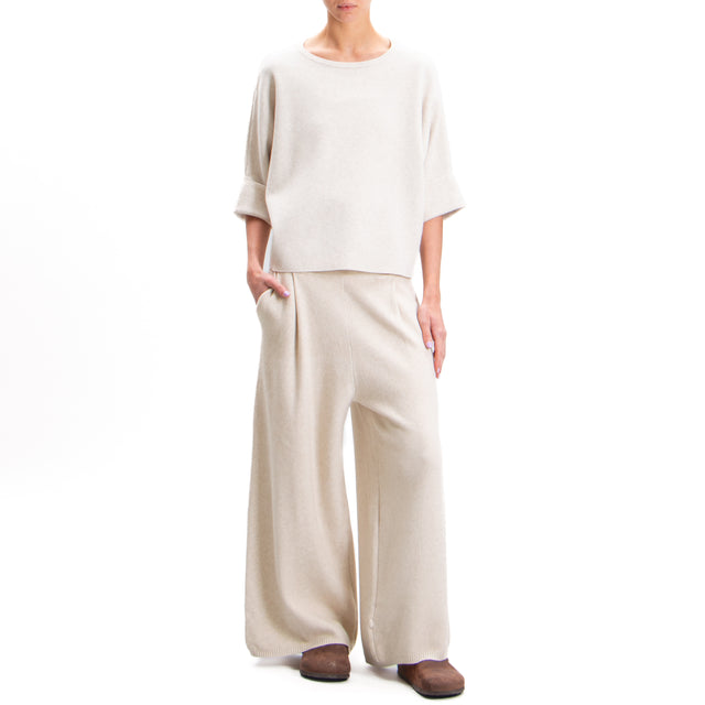 Zeroassoluto-Pantalone in maglia con pinces - gesso