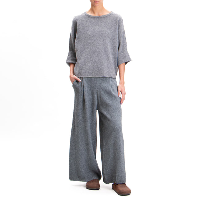 Zeroassoluto-Pants in knitted fabric with pleats - medium grey melange