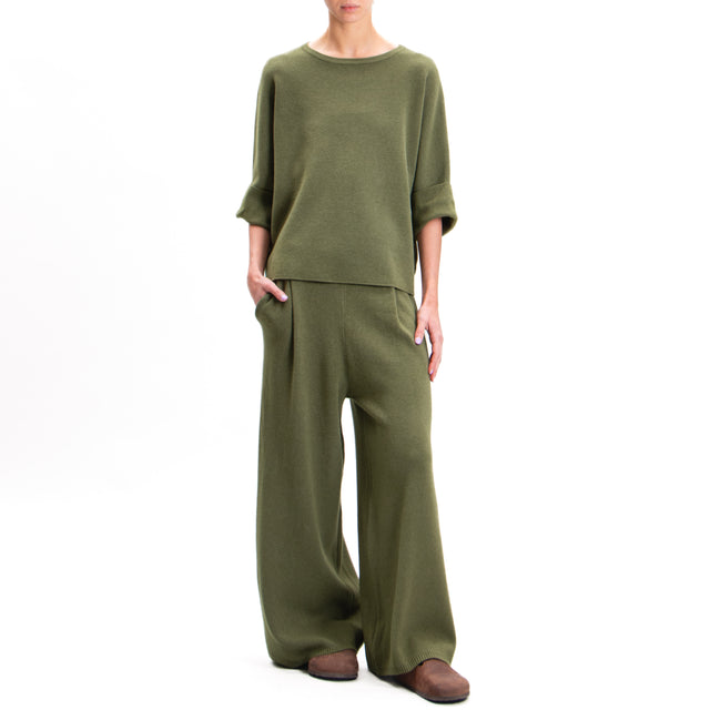 Zeroassoluto-Pants in knitted fabric with pleats - military