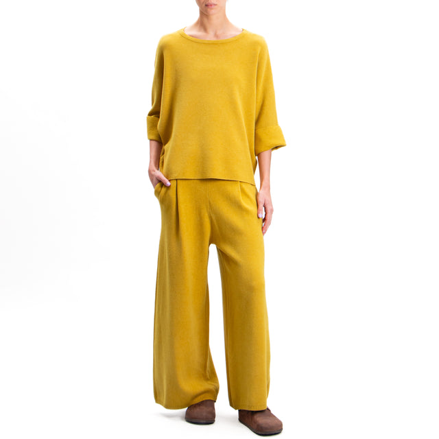 Zeroassoluto-Pantalone in maglia con pinces - olio