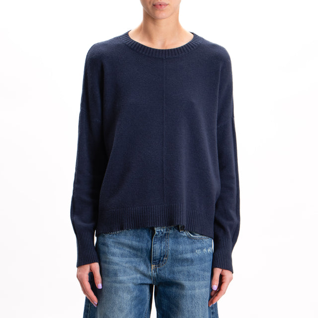 Zeroassoluto-Crewneck sweater with central stripe - blue