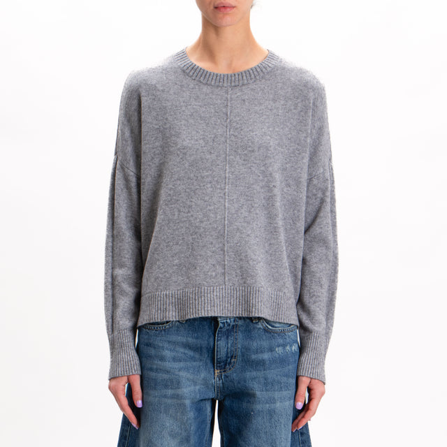 Zeroassoluto-Crewneck sweater with central stripe - medium grey melange