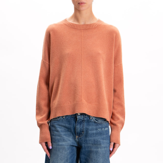 Zeroassoluto-Crewneck sweater with central stripe - cinnamon