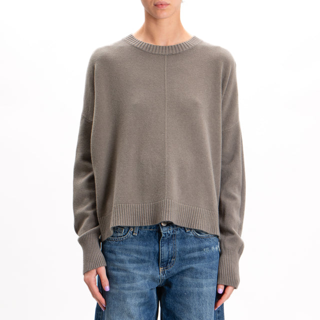 Zeroassoluto-Crewneck sweater with central stripe - taupe