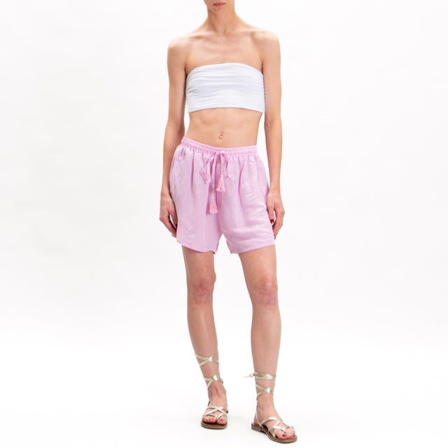 Tensione in-Shorts misto lino con elastico - rosa