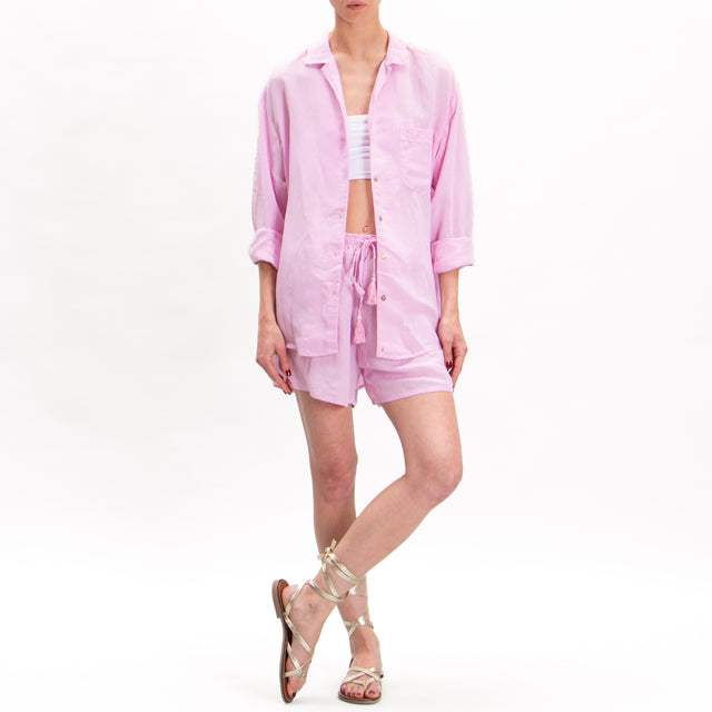 Tensione in-Shorts misto lino con elastico - rosa
