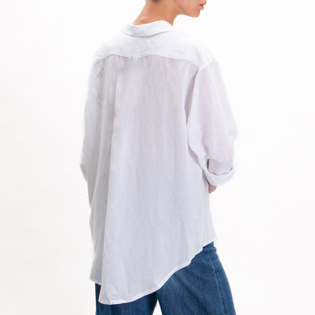 Tensione in-Camicia misto lino con taschino - bianco