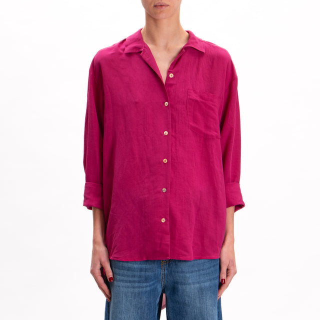 Tensione in-Camicia misto lino con taschino - azalea