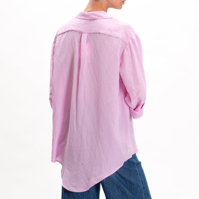 Tensione in-Camicia misto lino con taschino - rosa