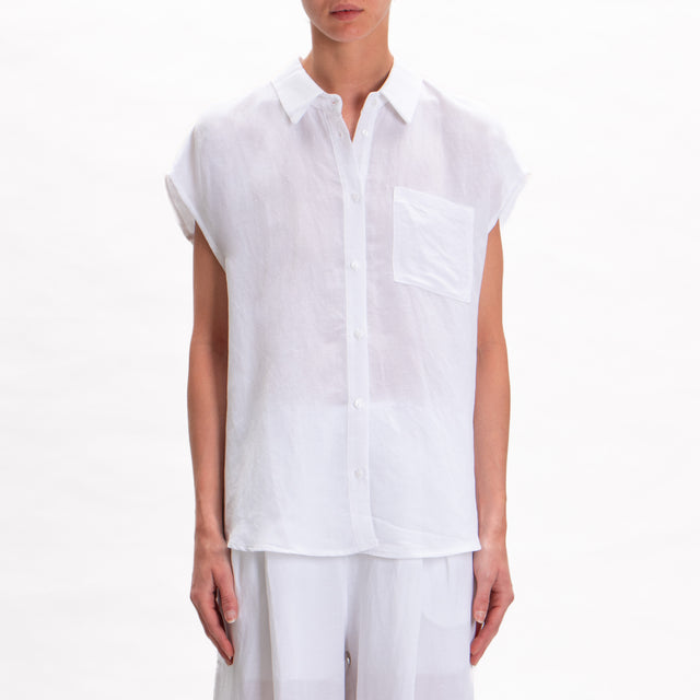 Tensione in-Camicia misto lino con tasche - bianco