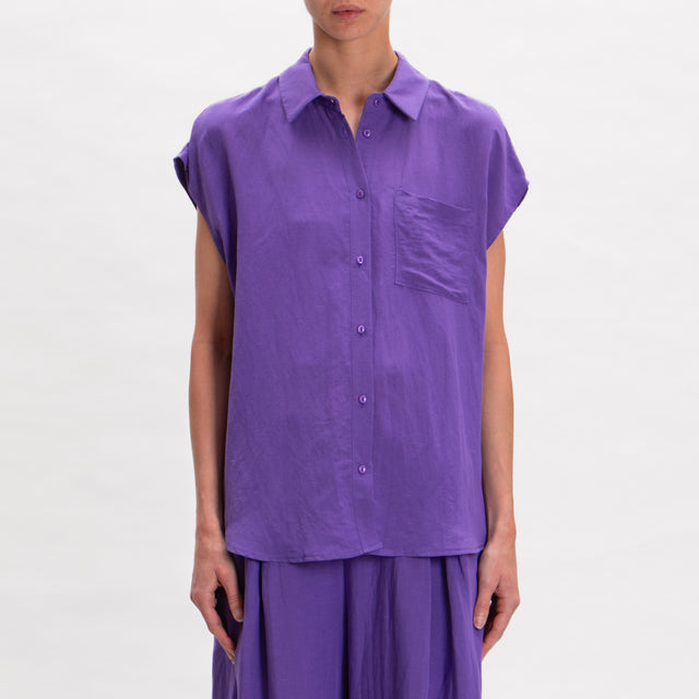 Tensione in-Camicia misto lino con tasche - purple