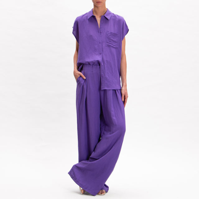 Tensione in-Camicia misto lino con tasche - purple
