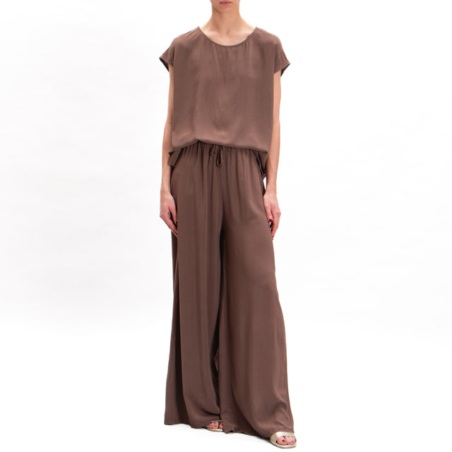 Haveone-Blusa smanicata in viscosa - cioccolato