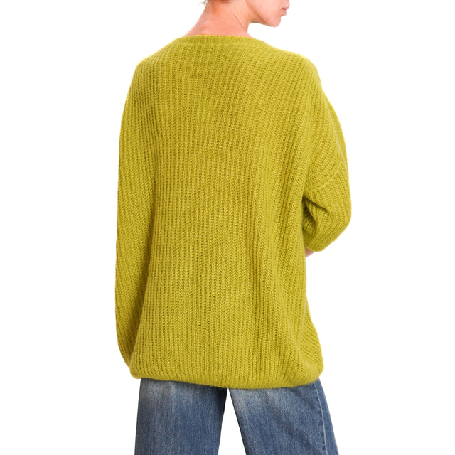 Zeroassoluto-Oversized mohair blend 3/4 sleeve sweater - oil