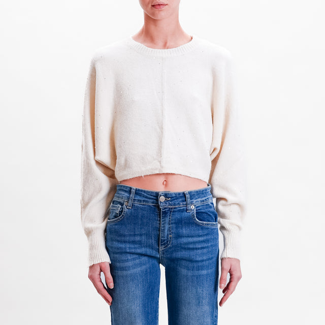 Haveone-Maglia crop micro paillettes - burro