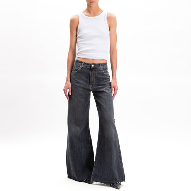 Zeroassoluto-Jeans JURI wide leg orlo taglio vivo - nero