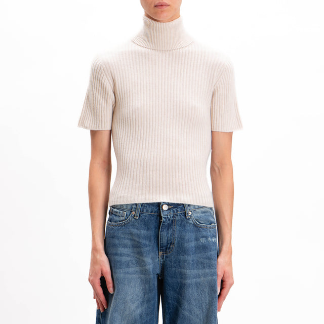 Kontatto-Ribbed Turtleneck Short Sleeve Sweater - Ivory