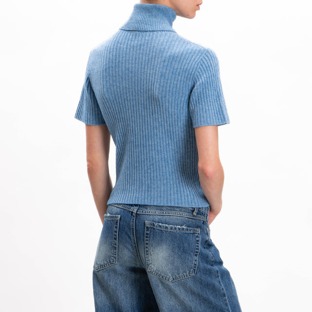 Kontatto-Ribbed turtleneck short sleeve sweater - sugar paper