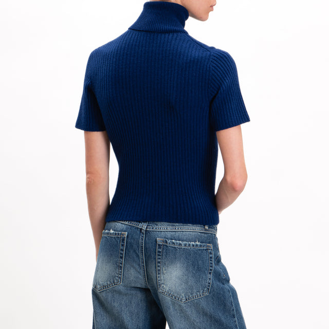 Kontatto-Ribbed Turtleneck Short Sleeve Sweater - Indigo