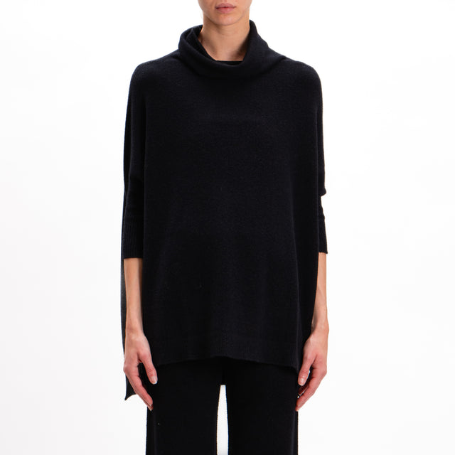 Kontatto-Oversized Cowl Neck Sweater - Black