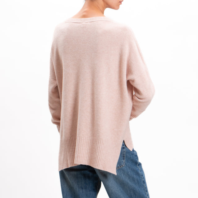 Kontatto-V-neck sweater with side slits - pink