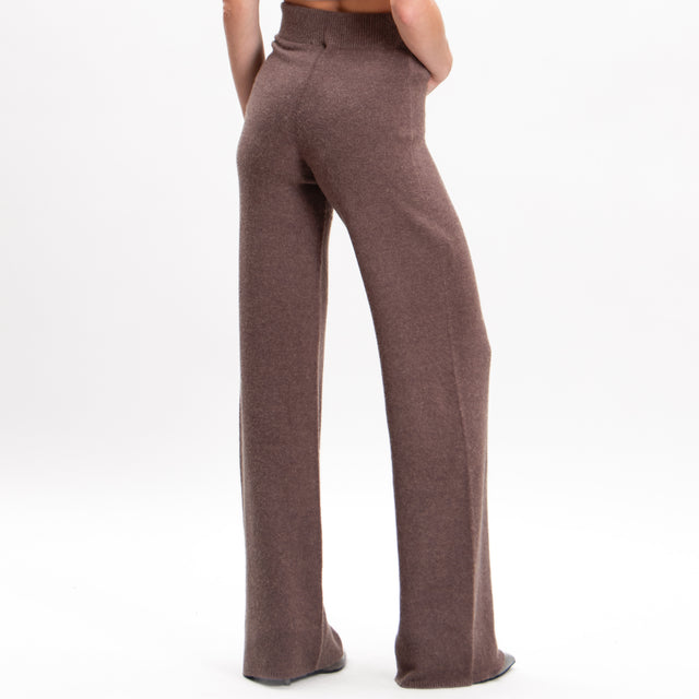 Kontatto-Elastic waist knitted trousers - coffee