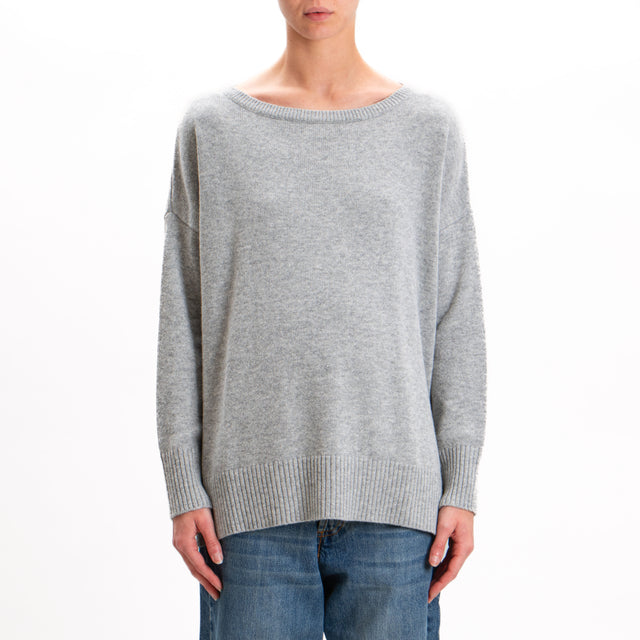 Kontatto-Cashmere Blend Sweater with Side Slits - Light Grey